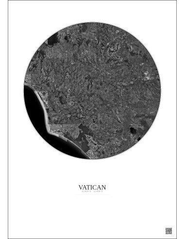Affiche Vatican – Poster vue satellite 30km N&B | Gravura – Fond clair