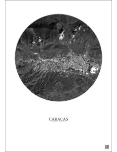 Affiche Caracas – Poster vue satellite 10km N&B | Gravura – Fond clair