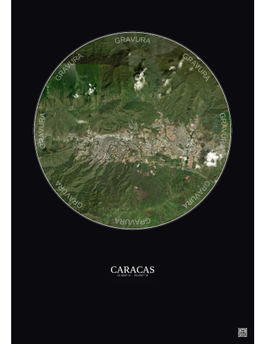 Affiche Caracas – Poster vue satellite 10km Couleur | Gravura – Fond foncé