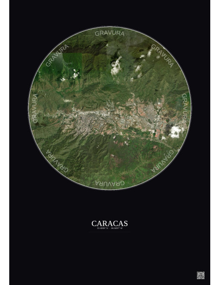 Affiche Caracas – Poster vue satellite 10km Couleur | Gravura – Fond foncé
