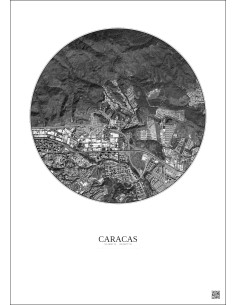 Affiche Caracas – Poster vue satellite 2.5km N&B | Gravura – Fond clair