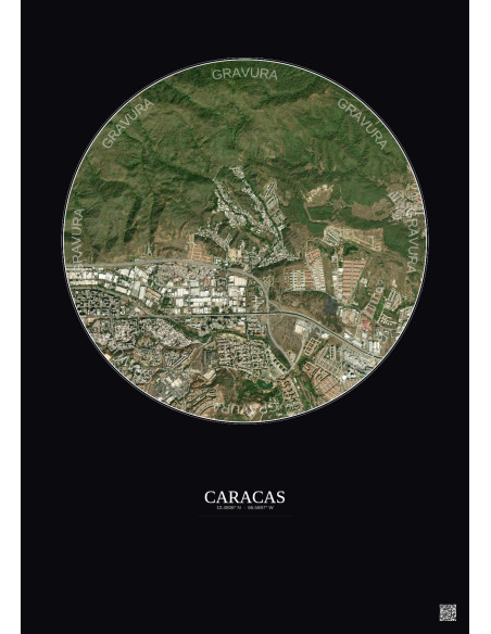 Affiche Caracas – Poster vue satellite 2.5km Couleur | Gravura – Fond foncé