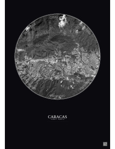 Affiche Caracas – Poster vue satellite 6km N&B | Gravura – Fond foncé