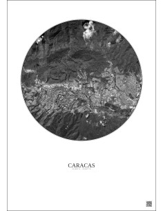 Affiche Caracas – Poster vue satellite 6km N&B | Gravura – Fond clair