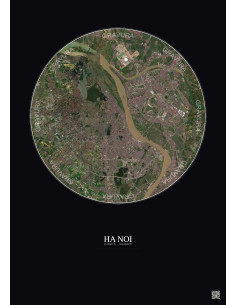 Affiche Ha Noi – Poster vue satellite 10km Couleur | Gravura – Fond foncé