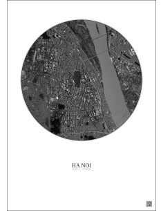 Affiche Ha Noi – Poster vue satellite 2.5km N&B | Gravura – Fond clair