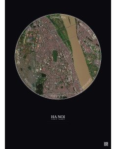 Affiche Ha Noi – Poster vue satellite 2.5km Couleur | Gravura – Fond foncé
