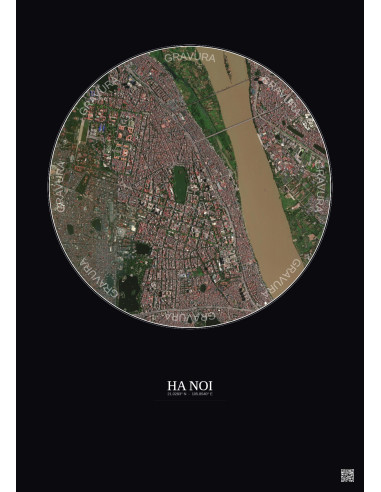 Affiche Ha Noi – Poster vue satellite 2.5km Couleur | Gravura – Fond foncé