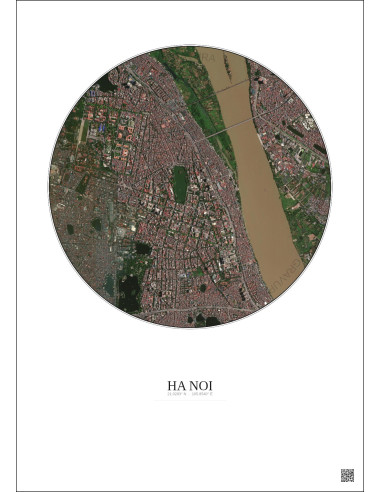 Affiche Ha Noi – Poster vue satellite 2.5km Couleur | Gravura – Fond clair