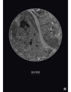 Affiche Ha Noi – Poster vue satellite 6km N&B | Gravura – Fond foncé