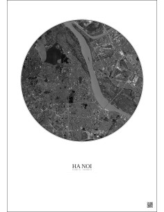 Affiche Ha Noi – Poster vue satellite 6km N&B | Gravura – Fond clair