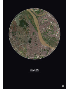 Affiche Ha Noi – Poster vue satellite 6km Couleur | Gravura – Fond foncé