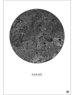 Affiche Harare – Poster vue satellite 10km N&B | Gravura – Fond clair
