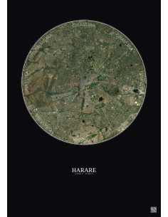 Affiche Harare – Poster vue satellite 10km Couleur | Gravura – Fond foncé