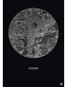 Affiche Harare – Poster vue satellite 2.5km N&B | Gravura – Fond foncé