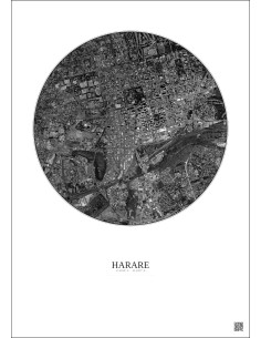 Affiche Harare – Poster vue satellite 2.5km N&B | Gravura – Fond clair