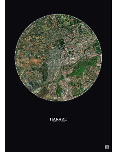 Affiche Harare – Poster vue satellite 2.5km Couleur | Gravura – Fond foncé