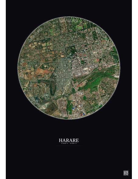 Affiche Harare – Poster vue satellite 2.5km Couleur | Gravura – Fond foncé