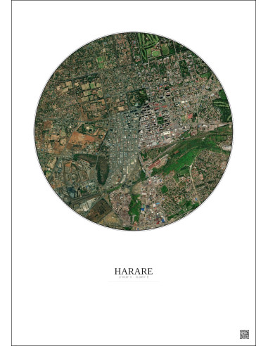 Affiche Harare – Poster vue satellite 2.5km Couleur | Gravura – Fond clair