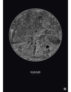 Affiche Harare – Poster vue satellite 6km N&B | Gravura – Fond foncé