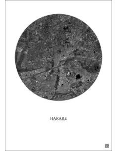 Affiche Harare – Poster vue satellite 6km N&B | Gravura – Fond clair