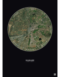 Affiche Harare – Poster vue satellite 6km Couleur | Gravura – Fond foncé