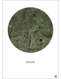 Affiche Harare – Poster vue satellite 6km Couleur | Gravura – Fond clair