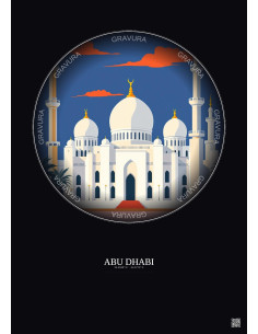 Affiche Abu Dhabi – Poster illustration vintage – Sheikh Zayed Mosque | Gravura – Fond foncé