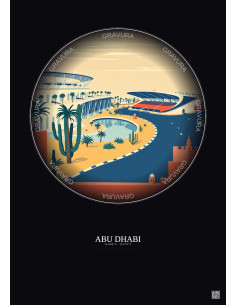 Affiche Abu Dhabi – Poster illustration vintage – Yas Marina Circuit | Gravura – Fond foncé