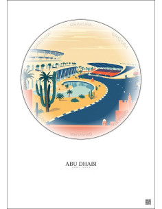 Affiche Abu Dhabi – Poster illustration vintage – Yas Marina Circuit | Gravura – Fond clair