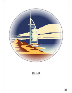 Affiche Dubai – Poster illustration vintage – Burj Al Arab | Gravura – Fond clair