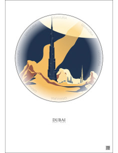 Affiche Dubai – Poster illustration vintage – Burj Khalifa | Gravura – Fond clair
