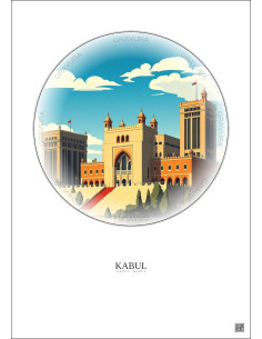 Affiche Kabul – Poster illustration vintage – Darul Aman Palace | Gravura – Fond clair