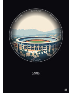 Affiche Kabul – Poster illustration vintage – Ghazi Stadium | Gravura – Fond foncé