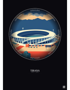 Affiche Tirana – Poster illustration vintage – Air Albania Stadium | Gravura – Fond foncé