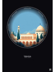 Affiche Tirana – Poster illustration vintage – Et Hem Bey Mosque | Gravura – Fond foncé