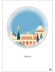 Affiche Tirana – Poster illustration vintage – Et Hem Bey Mosque | Gravura – Fond clair