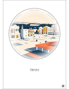 Affiche Tirana – Poster illustration vintage – Skanderbeg Square | Gravura – Fond clair