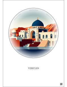 Affiche Yerevan – Poster illustration vintage – Blue Mosque | Gravura – Fond clair