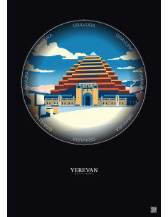 Affiche Yerevan – Poster illustration vintage – Matenadaran | Gravura – Fond foncé
