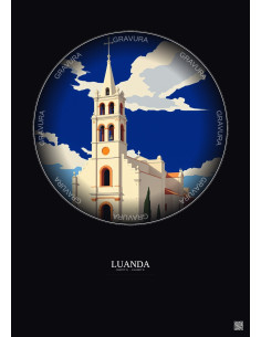 Affiche Luanda – Poster illustration vintage – Church Of Our Lady Of Remedies | Gravura – Fond foncé
