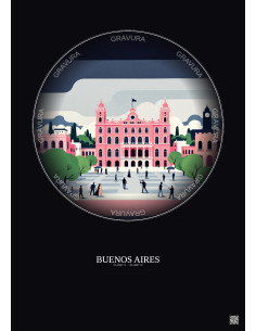 Affiche Buenos Aires – Poster illustration vintage – Plaza De Mayo | Gravura – Fond foncé