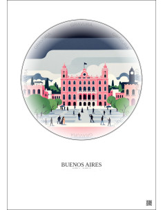 Affiche Buenos Aires – Poster illustration vintage – Plaza De Mayo | Gravura – Fond clair