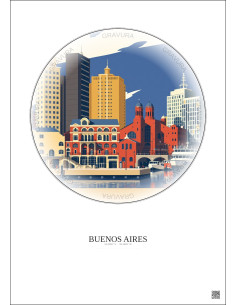 Affiche Buenos Aires – Poster illustration vintage – Puerto Madero | Gravura – Fond clair