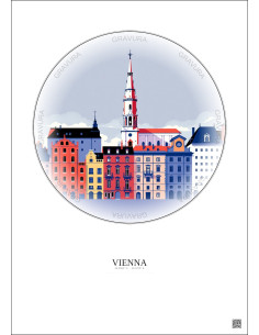 Affiche Vienna – Poster illustration vintage – Historic Old Town Of Vienna | Gravura – Fond clair