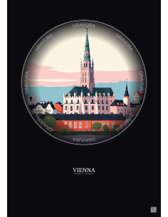 Affiche Vienna – Poster illustration vintage – Most Iconic Landmark Of Vienna | Gravura – Fond foncé