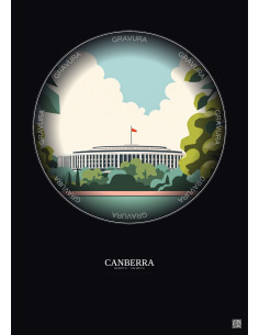 Affiche Canberra – Poster illustration vintage – Parliament House | Gravura – Fond foncé