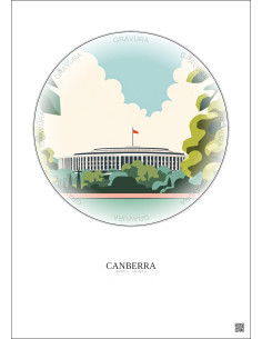 Affiche Canberra – Poster illustration vintage – Parliament House | Gravura – Fond clair
