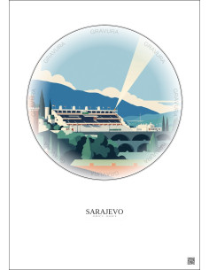 Affiche Sarajevo – Poster illustration vintage – Stadion Grbavica | Gravura – Fond clair