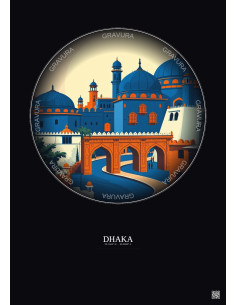 Affiche Dhaka – Poster illustration vintage – Dhaka | Gravura – Fond foncé